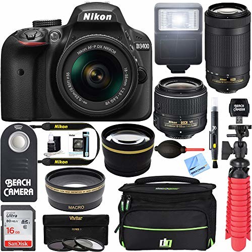 Nikon D3400 24.2MP DSLR Camera with AF-P 18-55 VR and 70-300m Lenses (1573B) – (Certified Refurbished) (18-55 VR and 70-300 2 Lens Deluxe Kit)