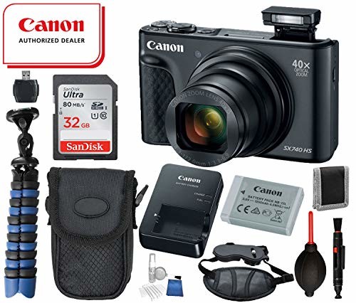 Canon Powershot SX740 HS Digital Camera (Black) with Bundle Package Deal –SanDisk 32gb SD Card + Camera Case + Gripster Tripod More