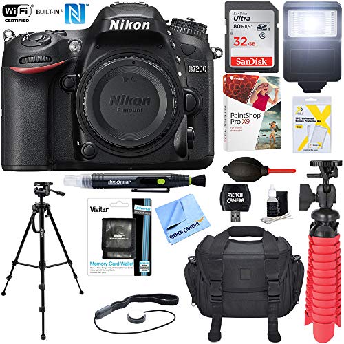 Nikon D7200 DX 24.2MP Digital SLR Camera Body with WiFi NFC with 64GB Deluxe Bundle – (Renewed)