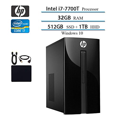 2019 HP Premium Flagship Pavilion 460 Desktop Computer, Intel Quad-Core i7-7700T up to 3.8GHz, 32GB DDR4 SDRAM, 512GB SSD + 1TB HDD, WINS 10 w/Accessories
