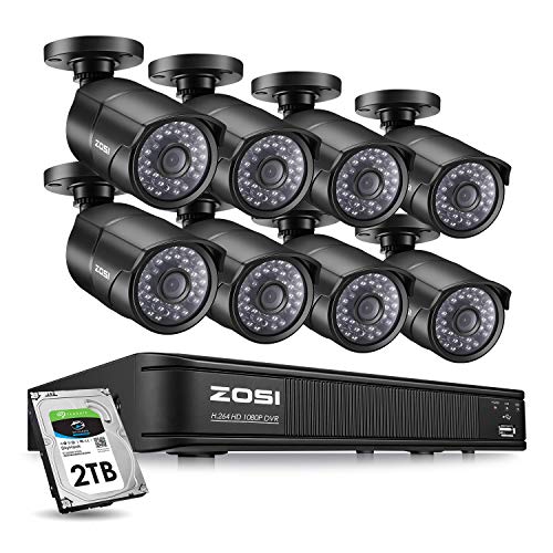 ZOSI PoE Home Security Camera System,8CH 2MP NVR with (8) 2.0 Megapixel 1920×1080 Outdoor/Indoor Surveillance Bullet IP Cameras 120ft Long Night Vision(2TB Hard Drive Built-in)