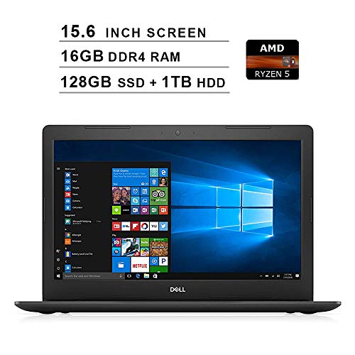 2019 Premium Dell Inspiron 15 5000 15.6 Inch HD Laptop (AMD Ryzen 5 2500U up to 3.6 GHz, 16GB RAM, 128GB SSD(Boot) + 1TB HDD, WiFi, Bluetooth, HDMI, Windows 10 Home, Licorice Black)