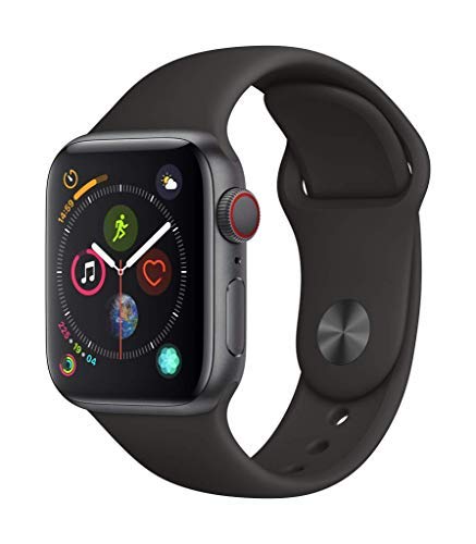 Apple Watch Series 4 (GPS + Cellular, 40mm) – Space Gray Aluminium Case with Black Sport Band (Renewed)