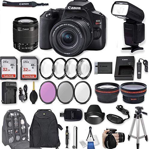 Canon EOS Rebel SL3 DSLR Camera with EF-S 18-55mm f/4-5.6 is STM Lens + 2Pcs 32GB Sandisk SD Memory + Digital Flash + Filter & Macro Kits + Backpack + 50″ Tripod + More