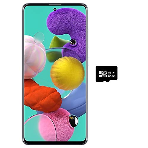 Samsung Galaxy A51 (128GB, 4GB) 6.5″, 48MP Quad Camera, Dual SIM GSM Unlocked A515F/DS- Global 4G LTE International Model (Black, 64GB SD + Case Bundle)