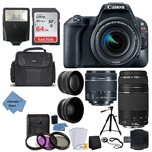 Canon EOS Rebel SL2 DSLR Camera + EF-S 18-55mm is STM + EF 75-300mm III + 64GB Memory Card + Wide Angle & Telephoto + Remote + Slave Flash + Quality Tripod + Case – Ultimate Bundle