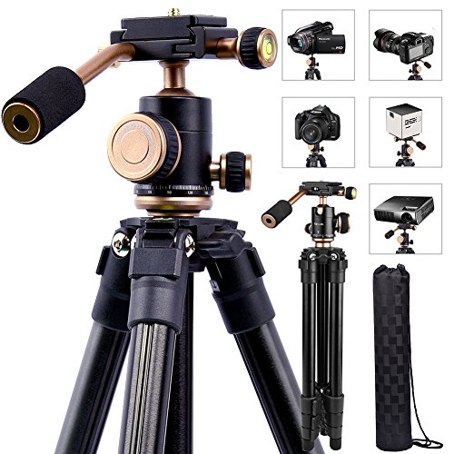 DSLR Travel Tripod, Portable Lightweight Camera SLR Ball Tripods with 1/4 Plate,Bubble Fluid Level,Handle and Bag Travel 360 Degree pan Tripod for Canon Nikon Sony