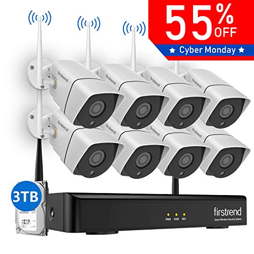 1080P Wireless Security Camera System, Firstrend 8CH Wireless NVR System with 8pcs 1080P HD Security Camera and 3TB Hard Drive Pre-Installed,P2P Wireless Security System for Indoor and Outdoor Use