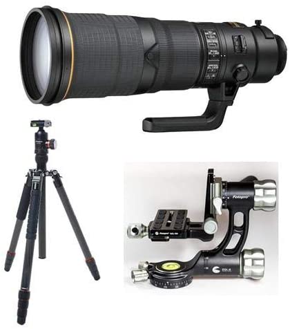 Nikon 500mm f/4E AF-S NIKKOR FL ED VR Lens with U.S.A. Warranty - Bundle with FotoPro X-Go Max Carbon Fiber Tripod with Built-in Monopod FPH-62Q Ball Head, Fotopro E-6H Gimbal Head, Black