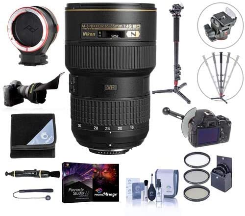 Nikon 16-35mm F/4G AF-S NIKKOR ED (VR-II) Vibration Reduction Zoom Lens USA - Bundle with FocusShifter DSLR Follow Focus, Peak Lens Changing Kit Adapter, Flex Lens Shade, Monopod, and More