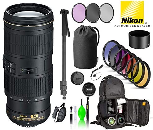 Nikon AF-S NIKKOR 70-200mm f/4G ED VR Lens USA (2202) with Bundle Package Deal Kit Includes: DSLR Sling Backpack, 9PC Filter Kit + More
