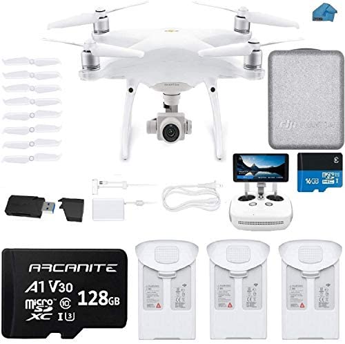 DJI Phantom 4 PRO Plus V2.0 Drone with 1-inch 20MP 4K Camera KIT with Built in Monitor, 3 Total DJI Batteries, 128gb Micro SD Card, Reader, Must Have Bundle