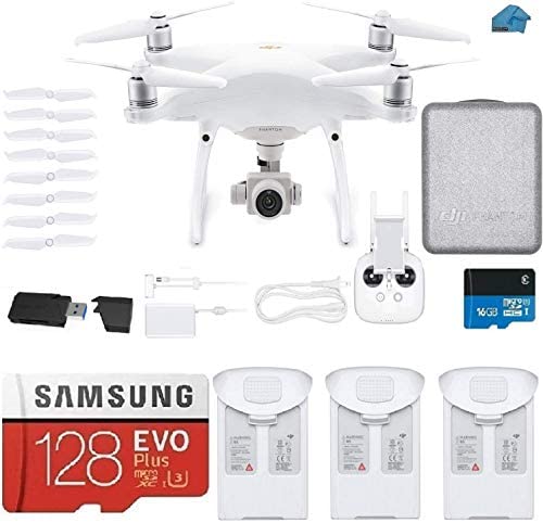 DJI Phantom 4 PRO V2.0 Quadcopter Drone with 1-inch 20MP 4K Camera KIT, 3 Total DJI Batteries, 128 gb Micro SDXC Card, Reader Must Have Bundle