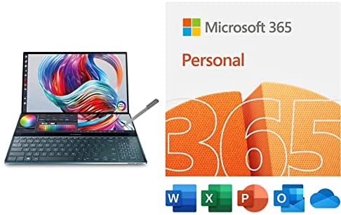 ASUS ZenBook Pro Duo UX581 Laptop, 15.6” 4K UHD NanoEdge Touch Display, Intel Core i7-10750H, 16GB RAM, Windows 10, Celestial Blue with Microsoft 365 Family | 12-Month Subscription | PC/Mac Download