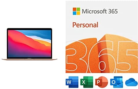 2020 Apple MacBook Air Laptop: Apple M1 Chip, 13” Retina Display, 8GB RAM, 256GB SSD Storage, Gold, with Microsoft 365 Family | 12-Month Subscription | PC/Mac Download