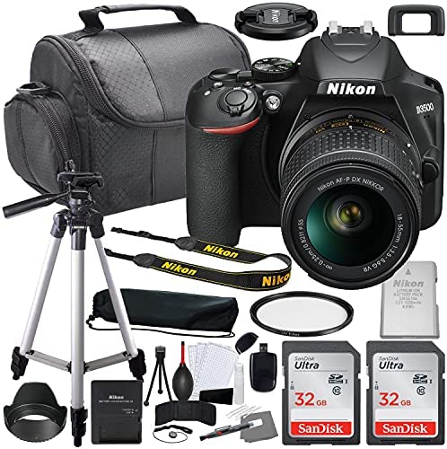 Nikon D3500 DSLR Camera with 18-55mm Lens Bundle (1590) + Accessory Kit Including 64GB Memory, UV Filter, Camera Case & More