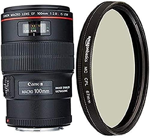 Canon EF 100mm f/2.8L IS USM Macro Lens for Canon Digital SLR Cameras and Amazon Basics Circular Polarizer Lens - 67 mm