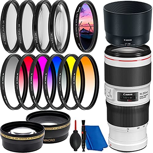 Canon EF 70-200mm f/4L is II USM Lens Filter Bundle - Includes: Digital HD UV Filter + Professional Telephoto Lens Attachment + 0.43X Wide Angle Lens Attachment + 6PC Gradual Color Filter Set & More