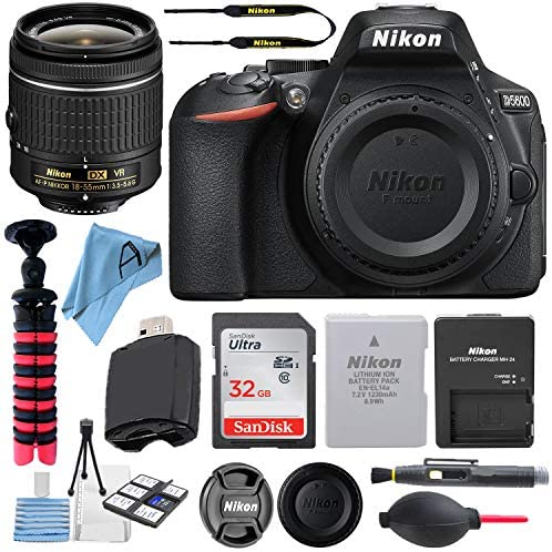 Nikon D5600 24.2MP DSLR Digital Camera with NIKKOR 18-55mm VR Lens + SanDisk 32GB Memory Card + Hi-Speed USB Card Reader + Tripod + Accessory Bundle (17 pcs Bundle)