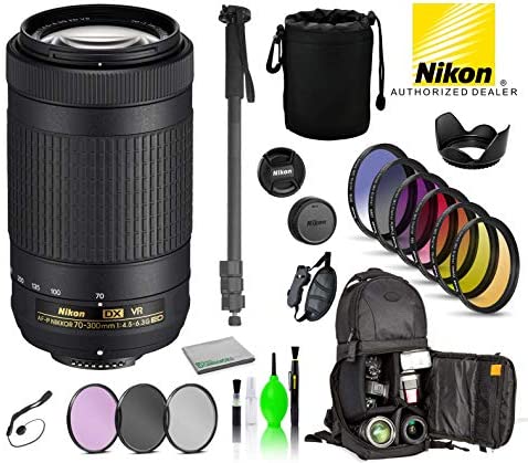 Nikon AF-P DX NIKKOR 70-300mm f/4.5-6.3G ED VR Lens USA (20062) with Bundle Package Kit Includes: DSLR Sling Backpack, 9PC Filter Kit + More