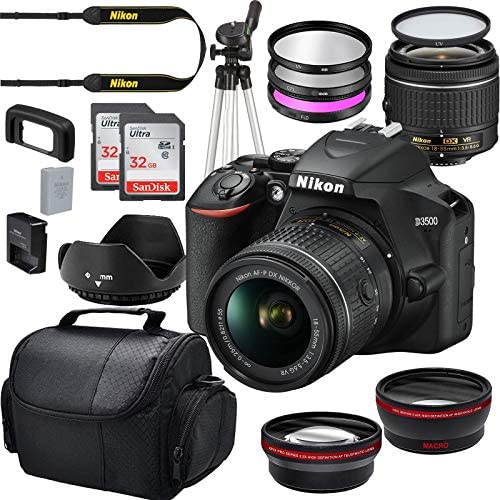 Nikon D3500 W/AF-P DX NIKKOR 18-55mm f/3.5-5.6G VR Import + Deluxe Starter Bundle Including 2 32GB Sandisk SD Memory Cards, Wide Angle and Telephoto Lens, Gadget Bag Plus More Nikon D3500 W/AF-P DX NIKKOR 18-55mm f/3.5-5.6G VR Import + Deluxe Starter Bundle Including 2 32GB Sandisk SD Memory Cards, Wide Angle and Telephoto Lens, Gadget Bag Plus More
