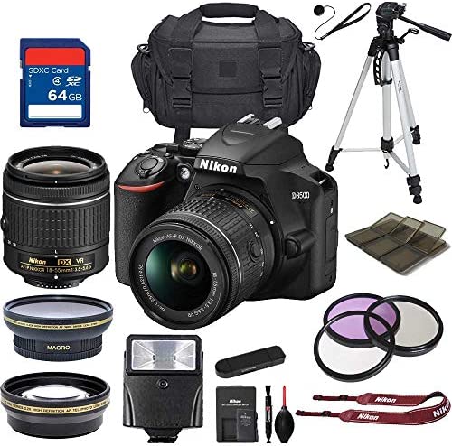 Nikon D3500 DSLR Camera w/AF-P DX NIKKOR 18-55mm f/3.5-5.6G VR Lens + 64 GB Memory Card and Professional Accessory Bundle