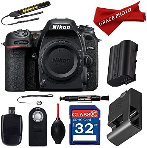 Nikon D7500 20.9MP DX-Format Digital SLR Camera (Body Only) + 32GB and Deluxe Accessory Bundle (10 Items)