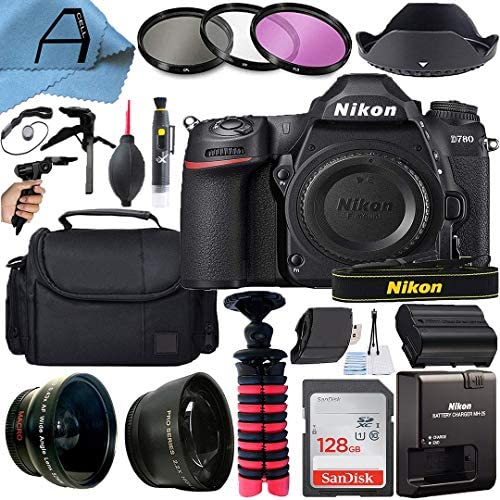 Nikon intl D780 DSLR Camera Body 24.5MP Sensor with SanDisk 128GB Memory Card, Gadget Bag, Tripod and A-Cell Accessory Bundle (Black)