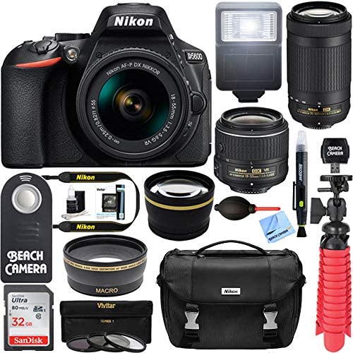 Nikon D5600 24.2MP DX-Format DSLR Camera with AF-P 18-55mm VR & 70-300mm ED Lens Kit Bundle with Camera Lens, 32GB Memory Card and Accessories (14 Items)