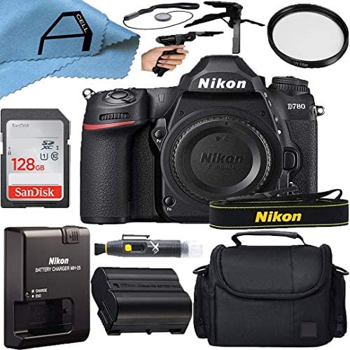 Nikon intl D780 DSLR Camera Body 24.5MP Sensor with SanDisk 128GB Memory Card, Case, Tripod and A-Cell Accessory Bundle (Black) Nikon intl D780 DSLR Camera Body 24.5MP Sensor with SanDisk 128GB Memory Card, Case, Tripod and A-Cell Accessory Bundle (Black)