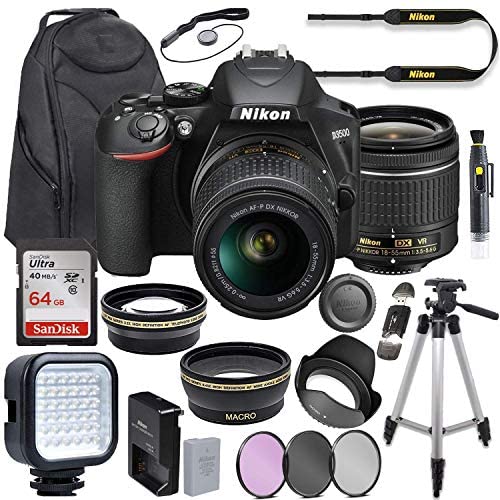Nikon D3500 DSLR Camera Video Kit with AF-P 18-55mm VR Lens + LED Light + Deluxe Backpack + 64GB Memory + Professional Photo Accessories (19 Items)