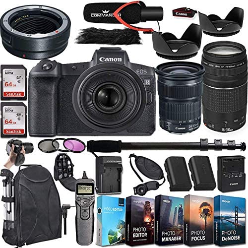 Canon EOS R Mirrorless Digital Camera with EF 24-105mm f/3.5-5.6 is STM + EF 75-300mm f/4-5.6 III Lens and Mount Adapter EF-EOS R Bundled Along with Deluxe Accessories (Renewed)