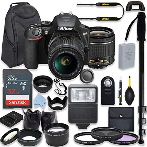 Nikon D3500 24.2 MP DSLR Camera Premium Kit with AF-P DX NIKKOR 18-55mm f/3.5-5.6G VR Lens + 32GB Memory + Filters + Macros + Deluxe Backpack + Professional Accessories