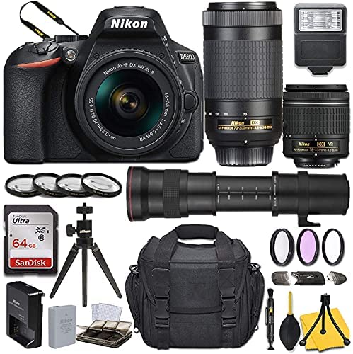 Nikon D5600 DSLR Camera with AF-P DX NIKKOR 18-55mm f/3.5-5.6G VR + AF-P DX NIKKOR 70-300mm f/4.5-6.3G ED + 420-800mm Telephoto Zoom Lens and Basic Travel Kit