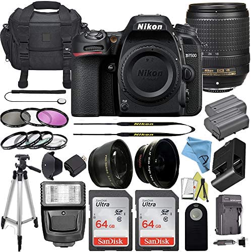Nikon D7500 20.9MP DSLR Digital Camera Body w/AF-S DX NIKKOR 18-140mm f/3.5-5.6G ED VR Zoom Lens + 2 Pcs SanDisk 64GB Memory Card + Padded Camera Bag + Accessory Bundle (Black)