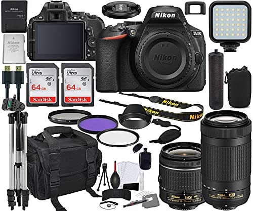 Nikon D5600 DSLR Camera with 18-55mm and 70-300mm Lens Bundle (1580) + Prime Accessory Kit Including 128GB Memory, Light, Camera Case, Hand Grip & More