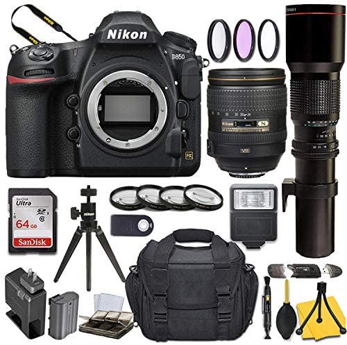 Nikon D850 DSLR Camera with AF-S NIKKOR 24-120mm f/4G ED VR + 500mm Preset Lens and Basic Travel Kit