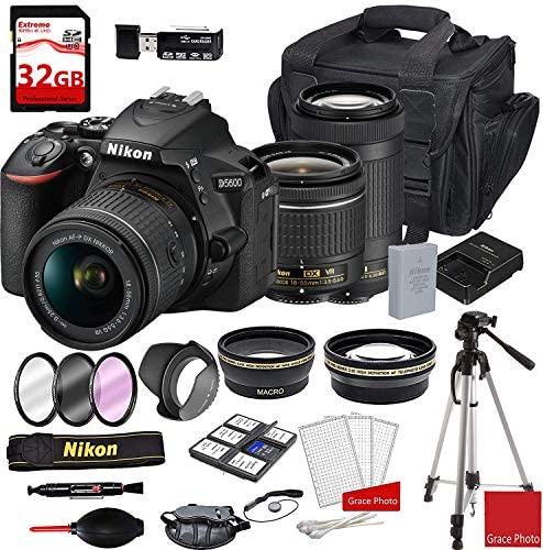 Nikon D5600 DSLR Camera with AF-P DX NIKKOR 18-55mm f/3.5-5.6G VR Lens + Nikon AF-P DX NIKKOR 70-300mm f/4.5-6.3G ED Lens + Deluxe DSLR Camera Case + 32GB Extreme Memory Bundle (25pcs)