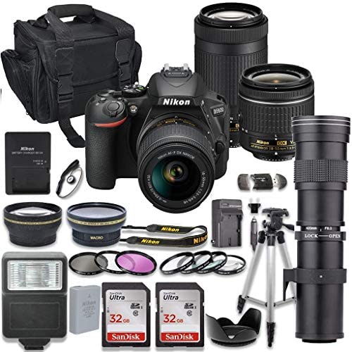 Nikon D5600 DSLR Camera with AF-P 18-55mm VR Lens & Nikon AF-P 70-300mm ED Lens Bundle + 420-800mm MF Telephoto Zoom + 2pc SanDisk 32GB Memory Cards + Accessory Kit