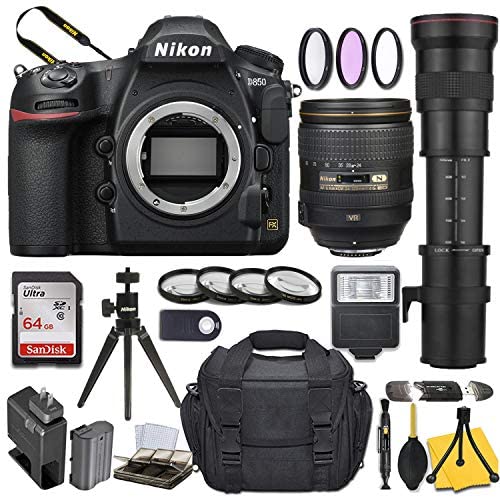 Nikon D850 DSLR Camera with AF-S NIKKOR 24-120mm f/4G ED VR + 420-800mm Telephoto Zoom Lens and Basic Travel Kit