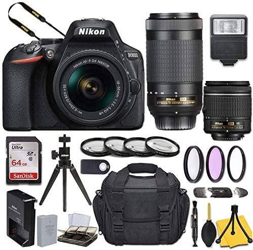 Nikon D5600 DSLR Camera with AF-P DX NIKKOR 18-55mm f/3.5-5.6G VR + AF-P DX NIKKOR 70-300mm f/4.5-6.3G ED Lens and Basic Travel Kit