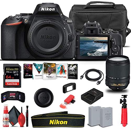Nikon D5600 DSLR Camera with 18-140mm Lens (1577) + 64GB Memory Card + Case + Corel Photo Software + EN-EL14 A Battery + CardReader + HDMI Cable + Cleaning Set + Flex Tripod + Memory Wallet (Renewed)