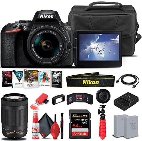 Nikon D5600 DSLR Camera with 18-55mm Lens (1576) + Nikon 70-300mm Lens + 64GB Card + Case + Corel Photo Software + EN-EL14 A Battery + HDMI Cable + Cleaning Set + More (International Model) (Renewed)