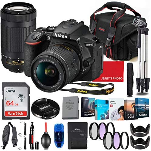 Nikon Intl. D5600 DSLR Camera with 18-55mm VR & 70-300mm Lens Bundle + Premium Accessory Bundle Including 64GB Memory, Filters, PhotoVideo Software Package, Shoulder Bag & More