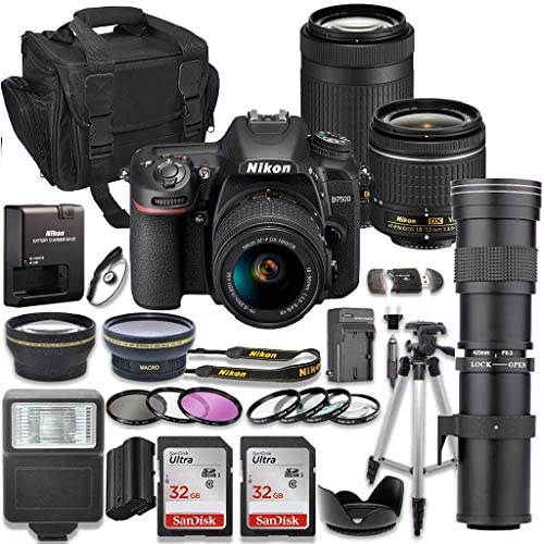 Nikon D7500 DSLR Camera with AF-P 18-55mm VR Lens & Nikon AF-P 70-300mm ED Lens Bundle + 420-800mm MF Zoom Telephoto Lens+ 2pc SanDisk 32GB Memory Cards + Accessory Kit