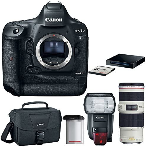 Canon EOS-1D X Mark II Digital SLR Camera Body Premium Kit w/Deluxe Lens Bundle Includes, 70-200mm USM Lens, Speedlite Professional Flash, Gadget Shoulder Bag & Battery Pack