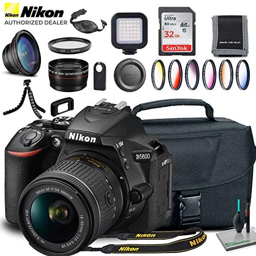 Nikon D5600 DSLR Camera with 18-55mm Lens (1576) USA Model + Camera Bag + Wide Angle Lens + 55mm UV Filter + 6-Piece Multi-Coated Graduated Filter Kit + SanDisk 32GB Ultra Memory Card + More