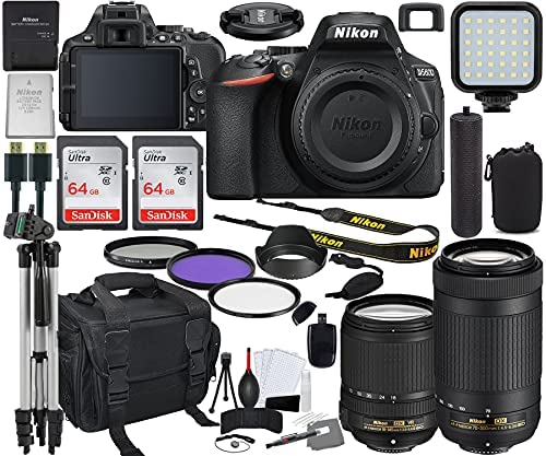 Nikon D5600 DSLR Camera with 18-140mm VR Lens (1577) & 70-300mm Lens Bundle + Prime Accessory Kit Including 128GB Memory, Light, Camera Case, Hand Grip & More