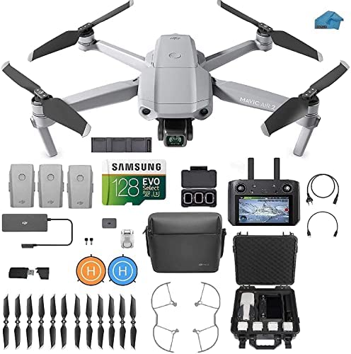 DJI Mavic Air 2 Fly More Combo with DJI Smart Controller - Drone Quadcopter UAV with 48MP Camera, 3 Batteries, Case, 128gb SD Card, Lens Filters, Landing pad Kit with Must Have Accessories