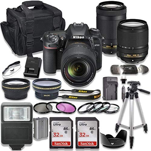 Nikon D7500 DSLR Camera with AF-S 18-140mm VR Lens + Nikon AF-P 70-300mm f/4.5-6.3G ED Lens + 2pc SanDisk 32GB Memory Cards + Accessory Kit